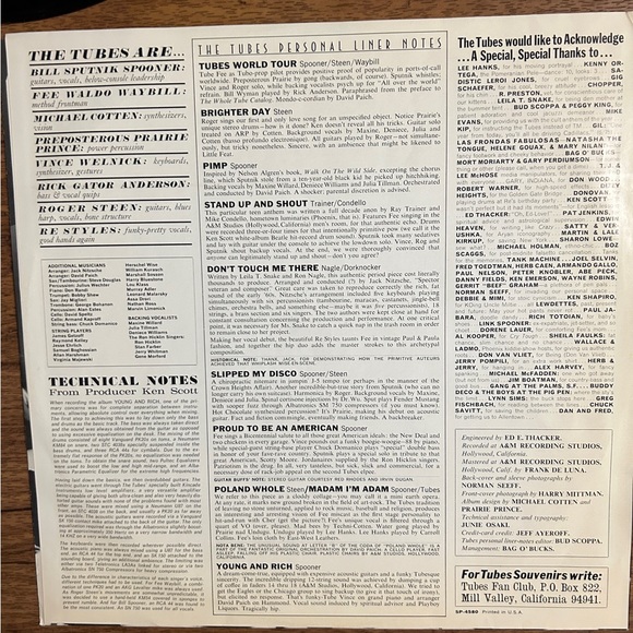 The Tubes~”Young And Rich" Original VINYL LP from 1976 (A&M SP-4580) - Picture 10 of 14